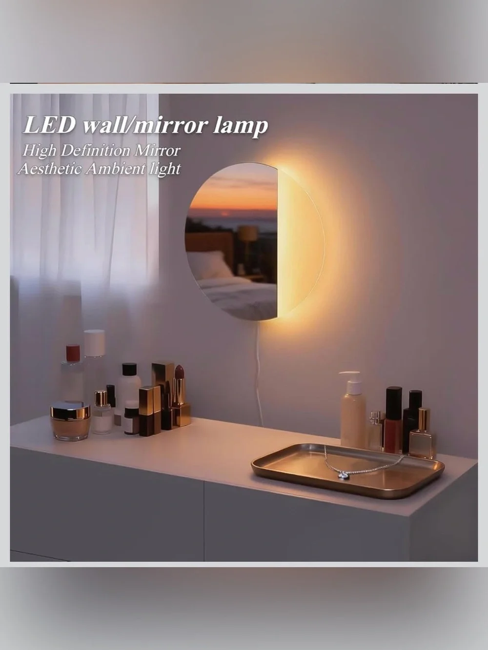 ONEWISH LED Wall Sconce, Dimmable Mirror Wall Lamp,16.93 inch Round Wall Light
